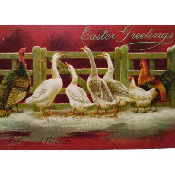 Easter Postcard Artist Helena Maguire Farmyard Friends Geese Rooster Tucks 6635 - Picture 1 of 3